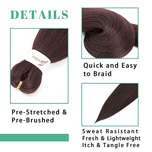 [Multi Packs Deal] Spetra Pre Stretched Braiding Hair Extensions 24 Inch - 8 Bundles Jumbo Knotless Box Braids Professional Synthetic Crochet Braid Natural Ez Braid Yaki Dark Wine Hair Bundles #TOP3