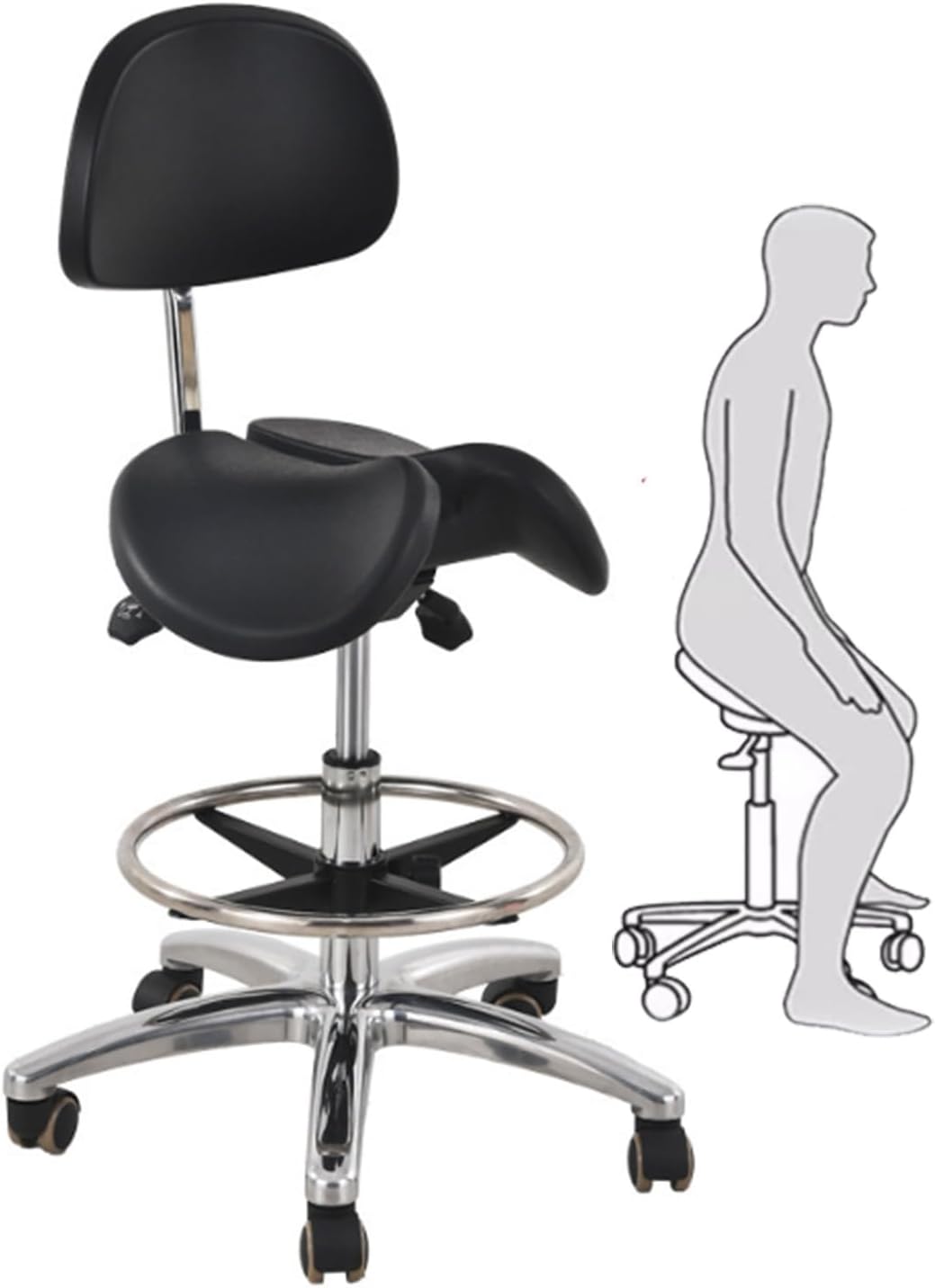 Saddle Stool Rolling Office Task Chair Dentist's Stool with Adjustable Height and Tilt for Drafting, Medical, Dental Use,A6