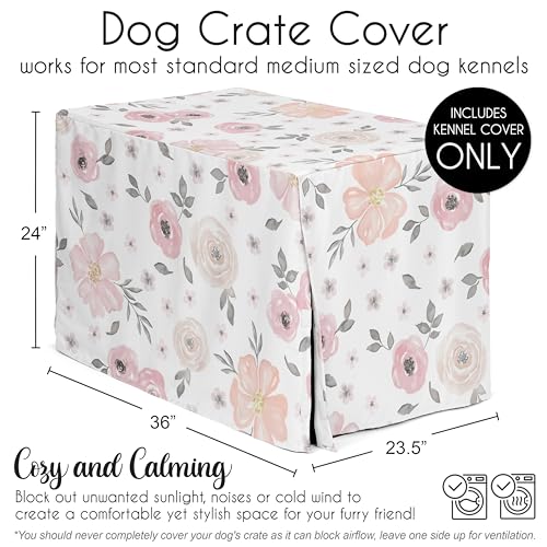 Sweet Jojo Designs 36in. Medium Dog Crate Cover (Pink/Grey Boho Floral) for Girls Pet Cage, Kennel Covers (Watercolor, Flower, Elegant Rose, Bohemian, Shabby Chic, Farmhouse, Nature, Blush & Gray) - Image 6