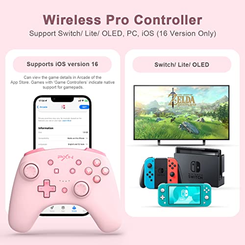 PXN 9607X Wireless Switch Controller for Switch/Switch Lite/OLED, Support iOS Switch Pro Controller with Turbo, Wake-up, NFC, Motion, Vibration Wireless Switch Controller - Pink - Image 3