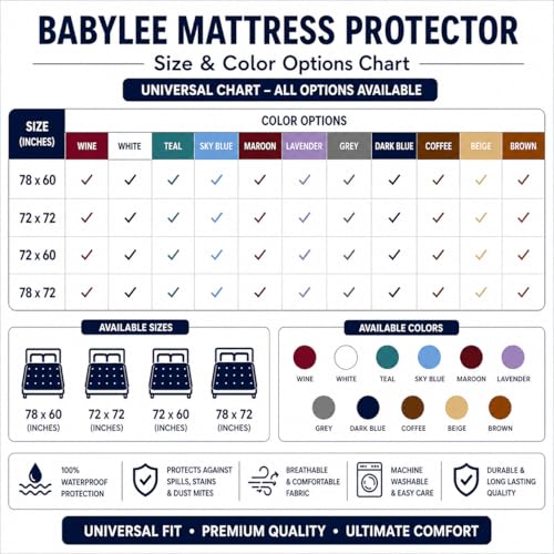 Image of Babylee 100% Waterproof King XL 78x72 Inch 6.5x6 Ft Fits Upto 10 Inch Mattress | Premium Terry Cotton Breathable Bed Protector | Mattress Cover for Double Bed | Coffee