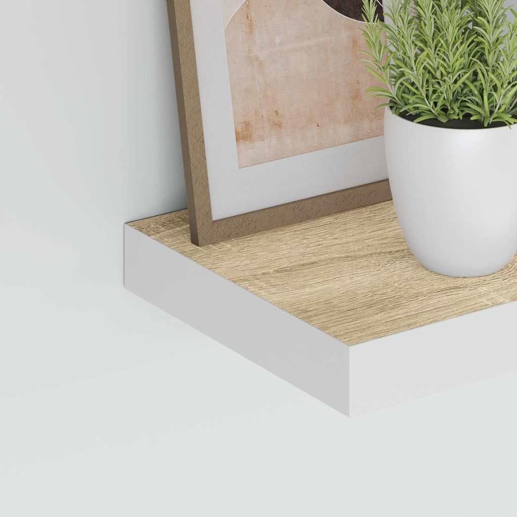 Estantería flotante de 2 unidades con aspecto de roble y tablero DM blanco, 23 x 23,5 x 3,8 cm, con soporte invisible, estantería para salón, dormitorio, cocina, oficina, para estante elegante