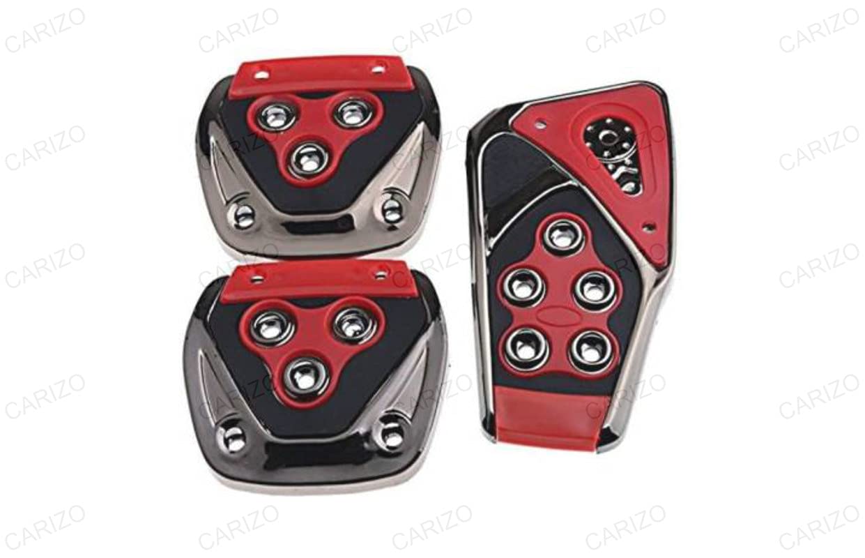CARIZO Vehicle Sports | Extra Grip Performance Car Rest | Accessories | Replacement Pedal | Aluminium Alloy | 3pcs. | Black & Red Compatible for Tata Indigo CS (2008-2011)