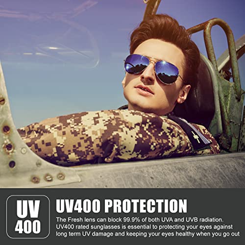 Image of The Fresh Classic Aviator Sunglasses for Men Women, Metal Frame Mirror Lens, Pilot Style, Includes Cleaning Cloth, Pouch