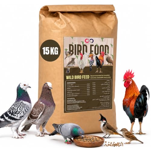 Brandsfinity 15kgs Premium Bird Food for Wild Birds - Wild Dove Pigeon & Others - Green Millet Crushed Maize Barley Wheat Safflower & More for Healthy Vibrant Birds