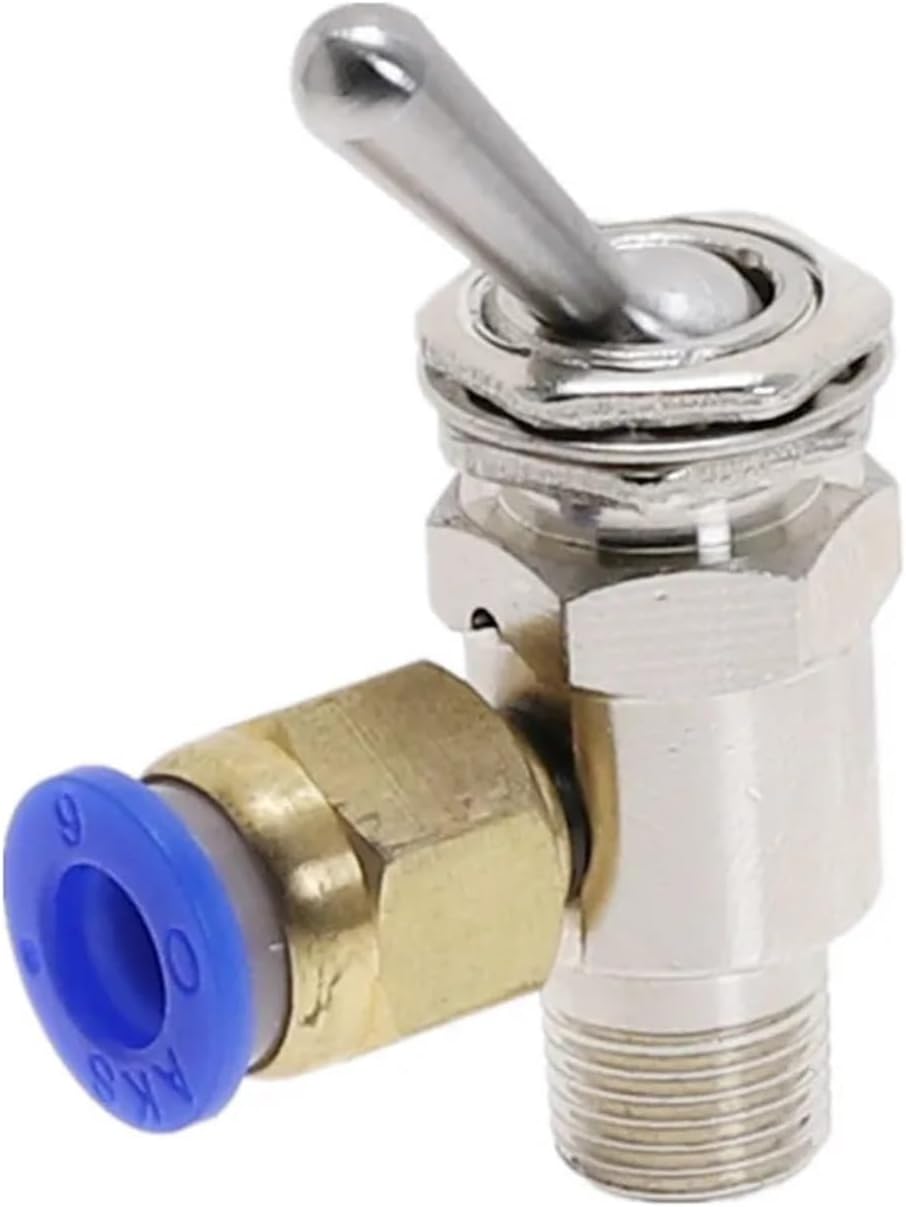 Air Pneumatic Mechanical Valve TAC-3V Exhaust Valve 2 Position 2 Way ON/OFF M5 Thread Toggles Switch Valves with Fiitting(With 6mm Fitting)