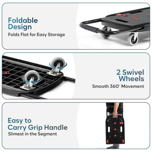 Image of Corvids 100kg Folding Platform Trolley | 2-Year Warranty | Portable Plastic Hand Truck | 360 Swivel Wheels | Heavy Duty Utility Cart for Home, Office, Hotels & Outdoor Use