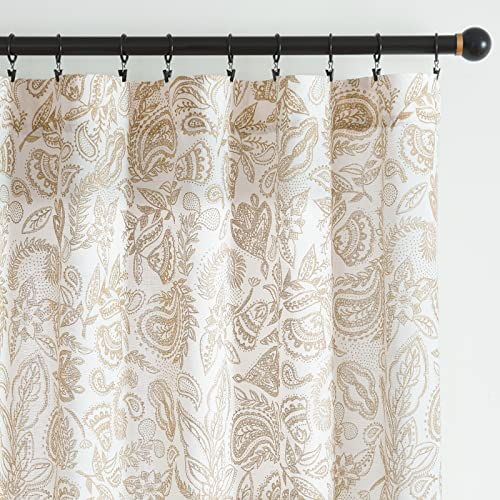 jinchan 100% Blackout Curtains for Bedroom 63 Inches Length Linen Curtains Tropical Green Leaf Print Botanical Window Treatment with Lining for Living Room Farmhouse Country Drapes Set 2 Pan