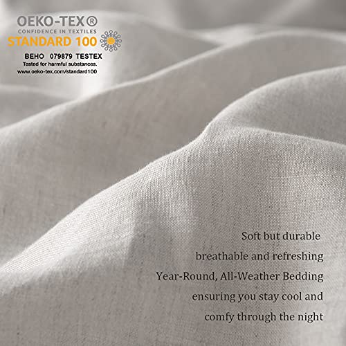 Meadow Park 100% Stone Washed Linen Duvet Cover Set 3 Pieces, King Size 104 Inches X 92 Inches, Shams 20 Inches X 36 Inches, Ruffled Style, Button Closure, Corner Ties, Super Soft, Solid Natural Color #TOP6