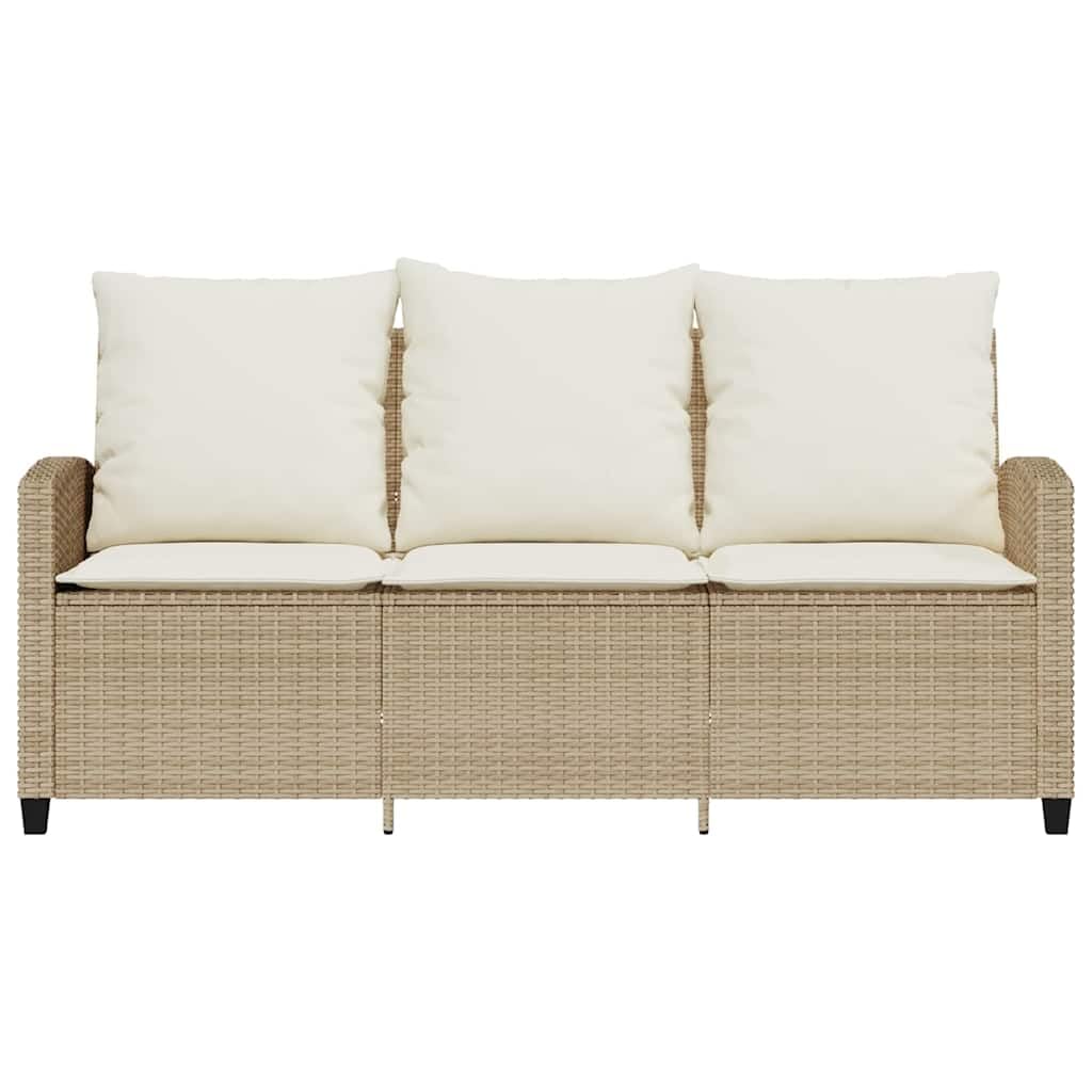 vidaXL Sofa ogrodowa 3-osobowa z poduszkami i stołem beżowa