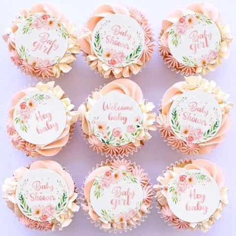 Blumomon 40Pcs Edible Baby Shower Cupcake Toppers Cover