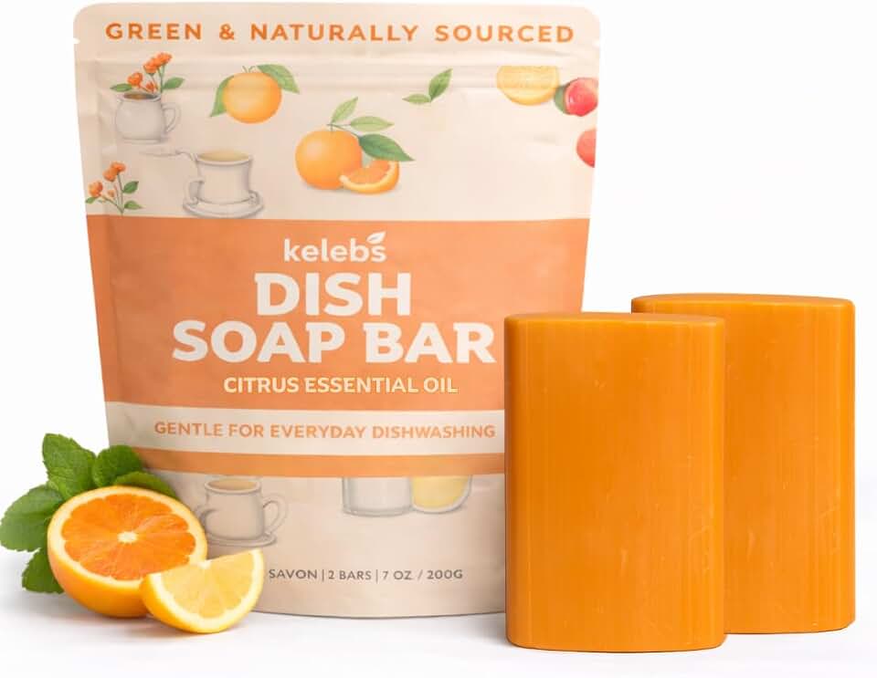 KELEBS 2 Dish Soap Bars | Citrus Essential Oil Formula | Natural & Organic Ingredients | Gentle on Hands | For Plant-Based Kitchens & Light Dishwashing | Biodegradable | No Overpour | Value Pack