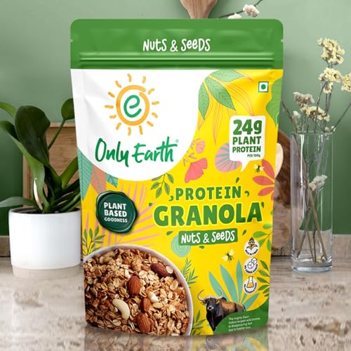 Image of Only Earth Protein Granola | Nuts & Seeds | 24g Plant Protein | High Fiber | No Added Sugar | Dairy-Free | With Almonds, Cashews, Pumpkin Seeds, Flax & Chia | 350g
