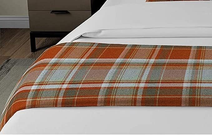 McAlister Textiles Angus Tartan Bed Runner To Fit Single Double & Kingsize Beds Duck Egg Blue 50 Cm x 220 Cm - 20 x 87 Inches