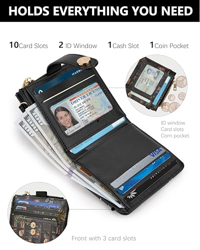 Image of Keychain Wallet Wristlet for Women,RFID Small Goth Book Wallet | Wallet Wristlet with Zipper Coin Pocket,Vegan Leather Card Wallets for Women, 2 ID Window,Gift