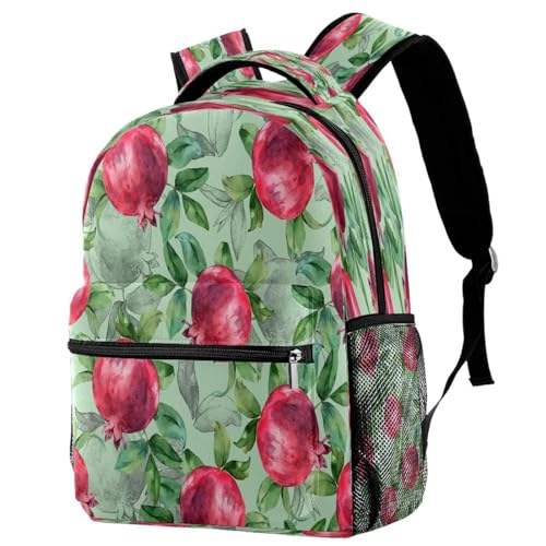 Sac à dos feuille verte et grenade multicolore, sac d'école au design peint à la main unique