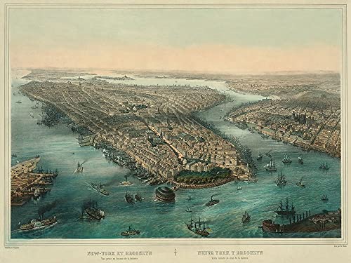 Birds-Eye View Of Manhattan, New York by Unknown - 16x12 Art Print Poster