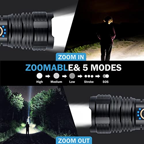 Alifa Led Flashlight Rechargeable High Lumens, 120000 Lumens Super Bright Tactical Flashlights, Xhp70.2 Zoomable Waterproof Flash Light 5 Modes For Camping, Home, Outdoor, Emergencies #TOP2