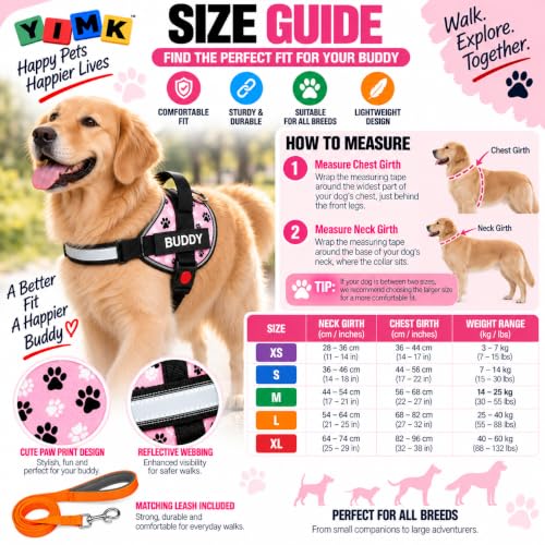 Image of Pink Paw Dog Vest Harness with Leash, No Pull & Reflective