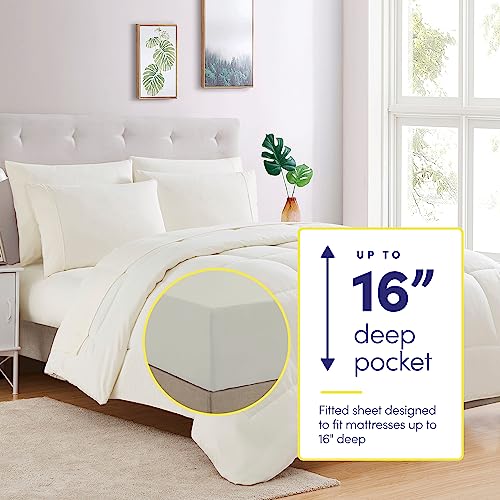 Sweet Home Collection 7 Piece Comforter Set Bag Solid Color All Season Soft Down Alternative Blanket & Luxurious Microfiber Bed Sheets, Ivory, King #TOP1