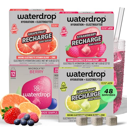 Waterdrop Microlyte Mix – Sugar-Free Electrolytes for Fitness & Hydration – 48 Drops with Magnesium, Calcium, Sodium + Zinc – Electrolyte Water Flavoring in Strawberry, Grapefruit Berry & Lemon-Mint