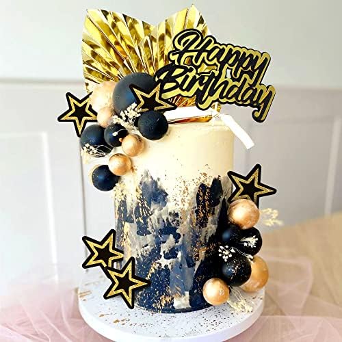JeVenis Black Gold Balls Cake Decoration Palm Leaves Cake Decoration Disco Ball Cake Decoration Men Birthday Cake Decoration 1920s Cake Decoration Roaring 20s Cake Decoration