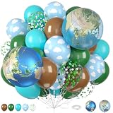 Earth Balloons, 12 Inch Green Brown Blue Cloud Print Balloons with 22 Inch Globe 4D Foil Balloon Dark Green Silver Confetti Latex Balloon for Kids Birthday Travel Adventure Theme Earth Day Party Decor