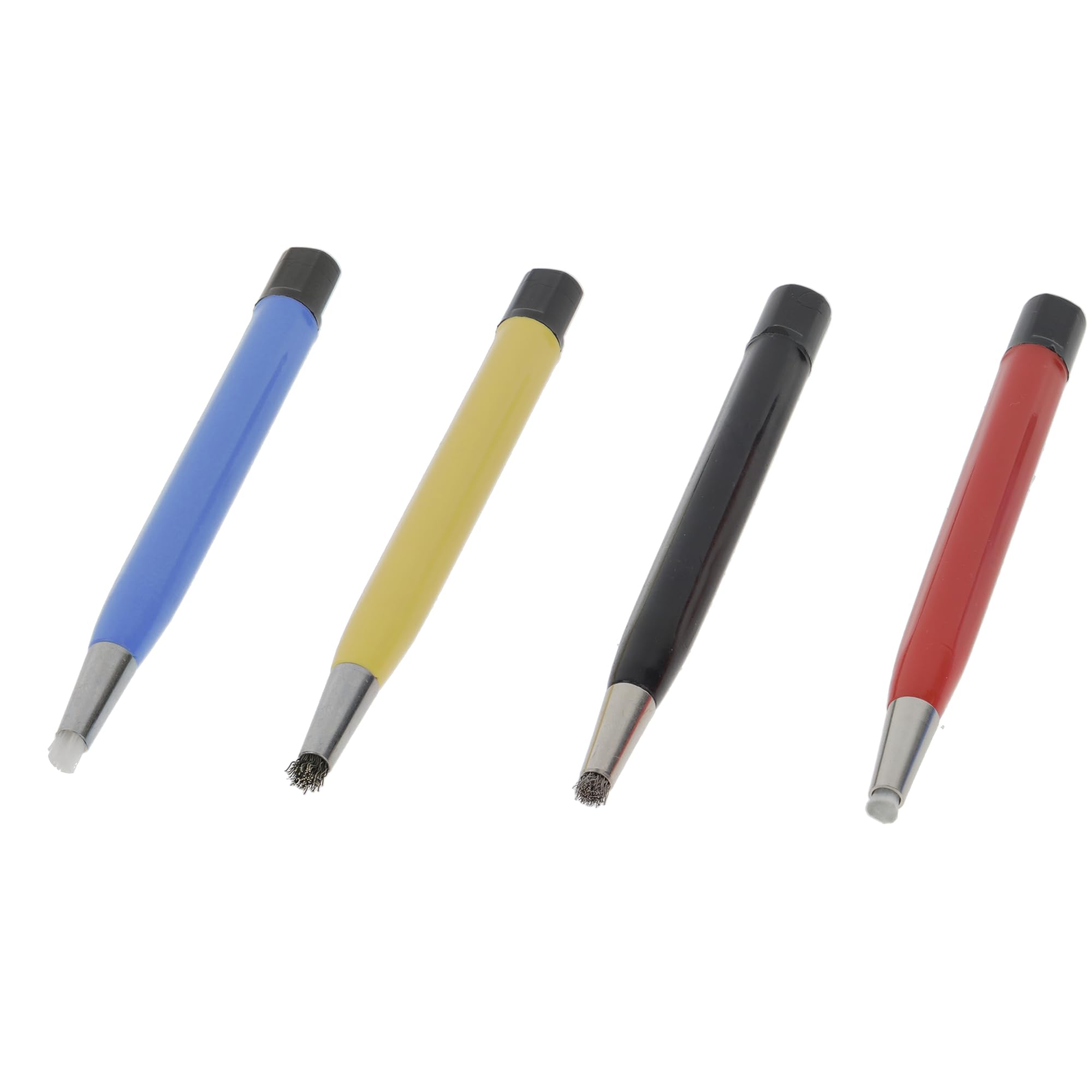PRODIAMANT Reinigungsstift-Set 4-teilig – Fiberglas, Messing, Stahl, Nylon – Präzisions-Kratzpinsel für Metall, Elektronik, Kontakte, Uhr- & Schmuckreparatur, Modellbau