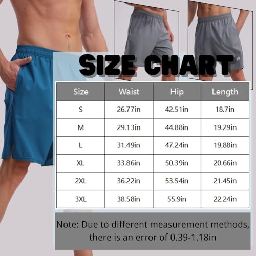 Bsrpolry 5 Pack Men's Running Shorts Gym Shorts Quick Dry for Jogger, Men's Athletic Shorts with Pockets and Elastic Waistband Black, Blue, Green, Navy, Dark Gray 2XL - Image 3