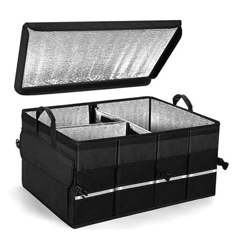 Organizador de maletero de coche con hielera – Organizador plegable con múltiples compartimentos, organizador de maletero de SUV, parte inferior antideslizante, correas ajustables, cubierta suave de