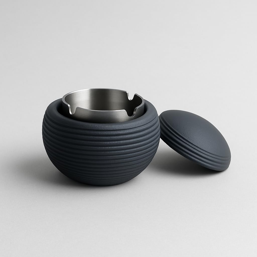 Spark Alfresco Tischgefäß aus Beton mit Deckel – Inklusive Edelstahlschale, Für Innen & Außen, Ø 12,5 cm (Dunkelgrau)