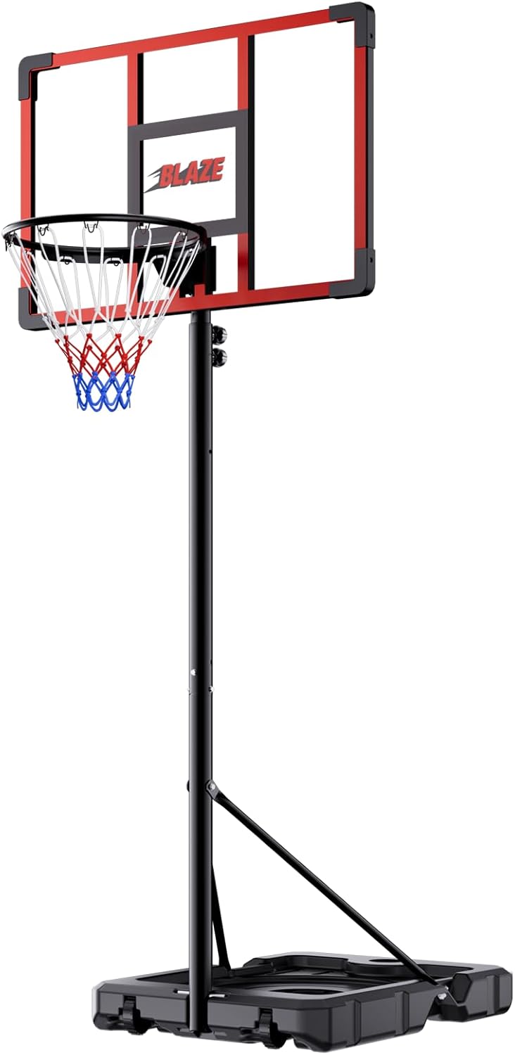 32 Inch Portable Basketball Hoop, Adjustable 4.1–8.5FT Height, Outdoor Basketball Goal with Fillable Base & Weight Bag for Kids Teens Backyard Play