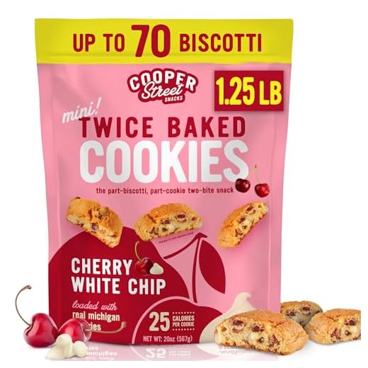 Cooper Street Cookies All Natural Twice Baked Crispy Cookie, Nut & Dairy Free, Biscotti Style 20oz, White Chunk Michigan Cherry (Pack of 1)