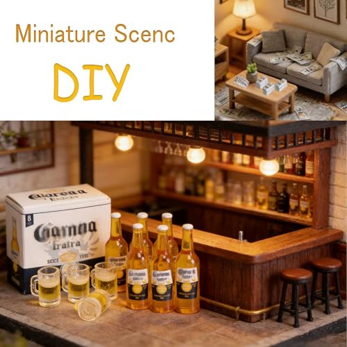 FTYHXP 1/6 Scale Accessories Mini Props Miniature Beer Bottles with Glasses&Box Set Tiny Money Bills for Mini Doll House Accessorie Action Figure Props, DIY Crafts,Fairy Garden Pub Bar Decor
