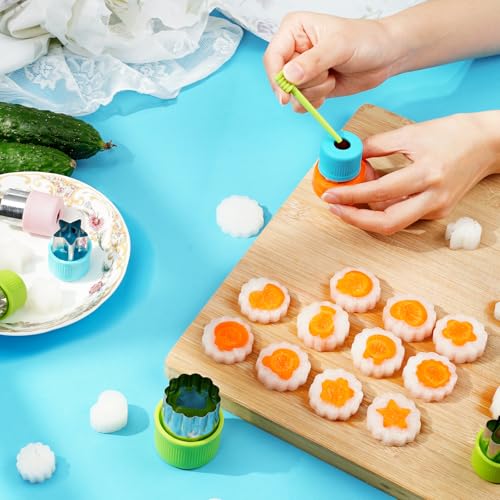 Mini Cookie Cutter Sets for Kids, LetGoShop 12 Shapes Biscuit Cutters Baking Mold with Safty Handle and 10 Cartoon Food Fork, Stainless Steel Mini Vegetables and fruits Cutters for Kids (Colorful) - Thumbnail 2
