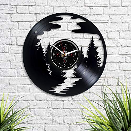 Handmadecorp Forest Wall Clock Scotch Fir Clock Vintage Vinyl Record Retro Wall Clock Large Pine-Tree Art Nature Wall Clock 12 Inch Nature Scotch Fir Art Birthday Gift Pine-Tree Gift New Year Gift #TOP1