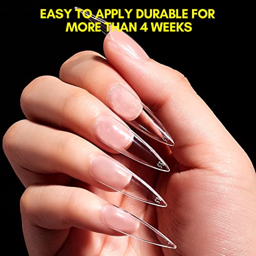 Makartt 500Pcs Soft Gel Full Cover Tips, Soak Off Nail Extensions Kit Clear Medium Stiletto Nail Tips For Acrylic Nails Professional Fake Nails No Crease False Nails 12 Sizes For Salon Diy Nail Art #TOP1
