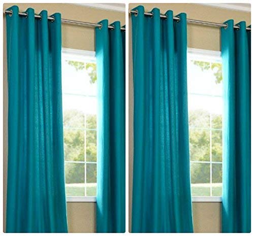 Exporthub Polyester & Polyester Blend Solid Grommet Eyelet Curtain for Long Door, Long Door- 8 Ft, Blue, Pack of 4