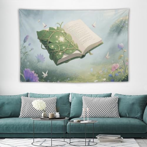 Grande tapisserie vintage livre fantastique esthétique avec kit de suspension
