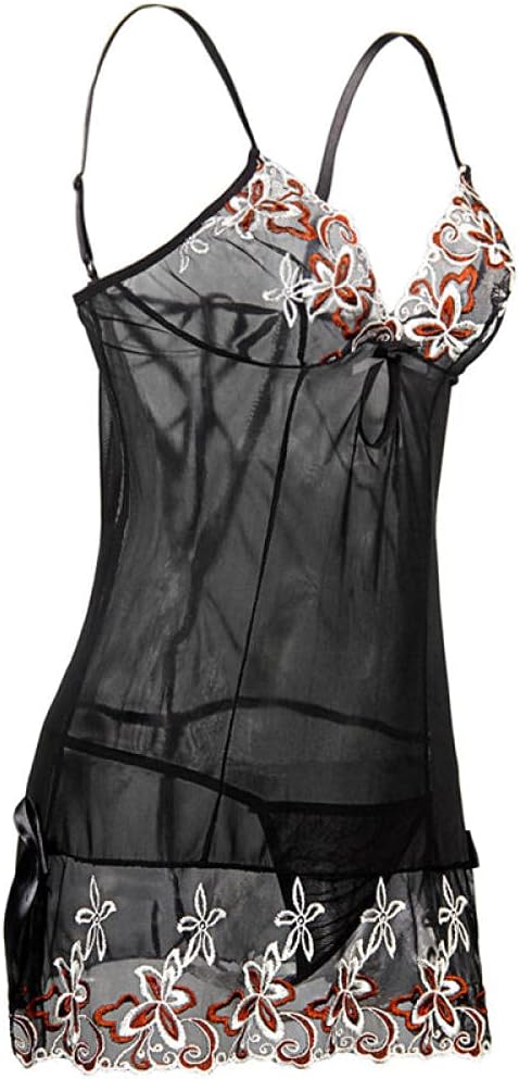 Women's Exotic Chemises & Negligees Sexy Lingerie Women Embroidered Deep V Neck Pajamas