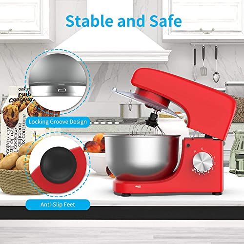 Electric Household Stand Mixer, 8-Speed Tilt-Head Standmixer Machine for Baking, Cake, Cookie with 4.7QT Stainless Steel Bowl, Dough Hook, Wire Whip & Beater, Pouring Shield (Red) - Thumbnail 2