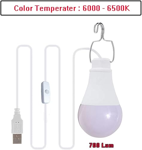 Miniatura 4 de Paquete de 2 luces de campamento USB de 10 W, luz portátil de 700 lúmenes, lámpara de emergencia portátil con cable de 6.56 pies para lectura,