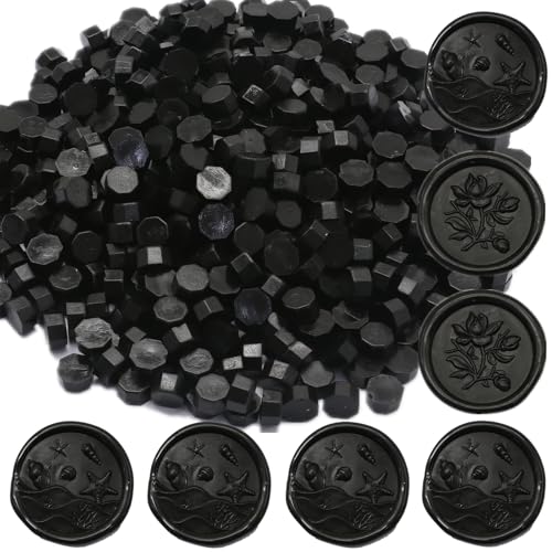 Black Wax Seal Beads - 400 Pcs Octagon Wax Sealing Beads Set For Wax Seal Stamp, Gift Wrapping, Letter Sealing (Black)