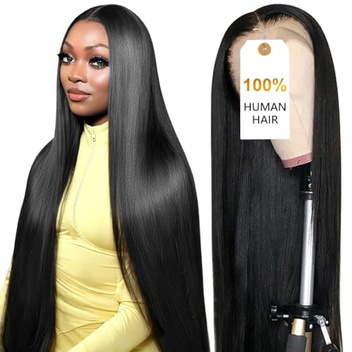 CUTE BEIN 250 Density 34 Inch 13x6 Lace Front Wigs 100% Human Hair [2-Year Life 290g] Straight HD Transparent Lace Front Wigs Human Hair Pre Plucked for Black Women