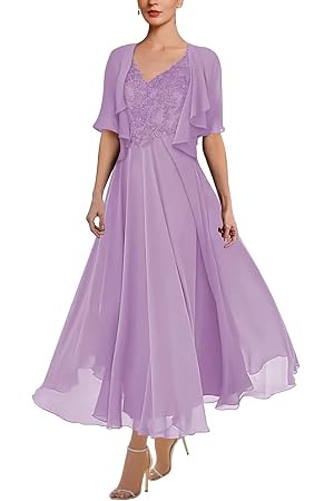 Lace Applique 2 Pcs Mother of The Bride Dresses with Jacket 1 2 Sleeve Chiffon Wedding Guest Dress