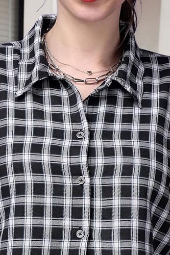 Image of POPWINGS Casual Pure Cotton Checks Crop Shirt for Women | Stylish Western Crop Shirt for Women | Full Sleeves Crop Shirt for Women