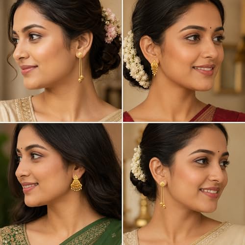 Image of Gold Earrings Combo Pack of 12 Pairs for Women & Girls | Traditional & Modern Gold-Tone Earrings Set | Lightweight Fashion Jewellery