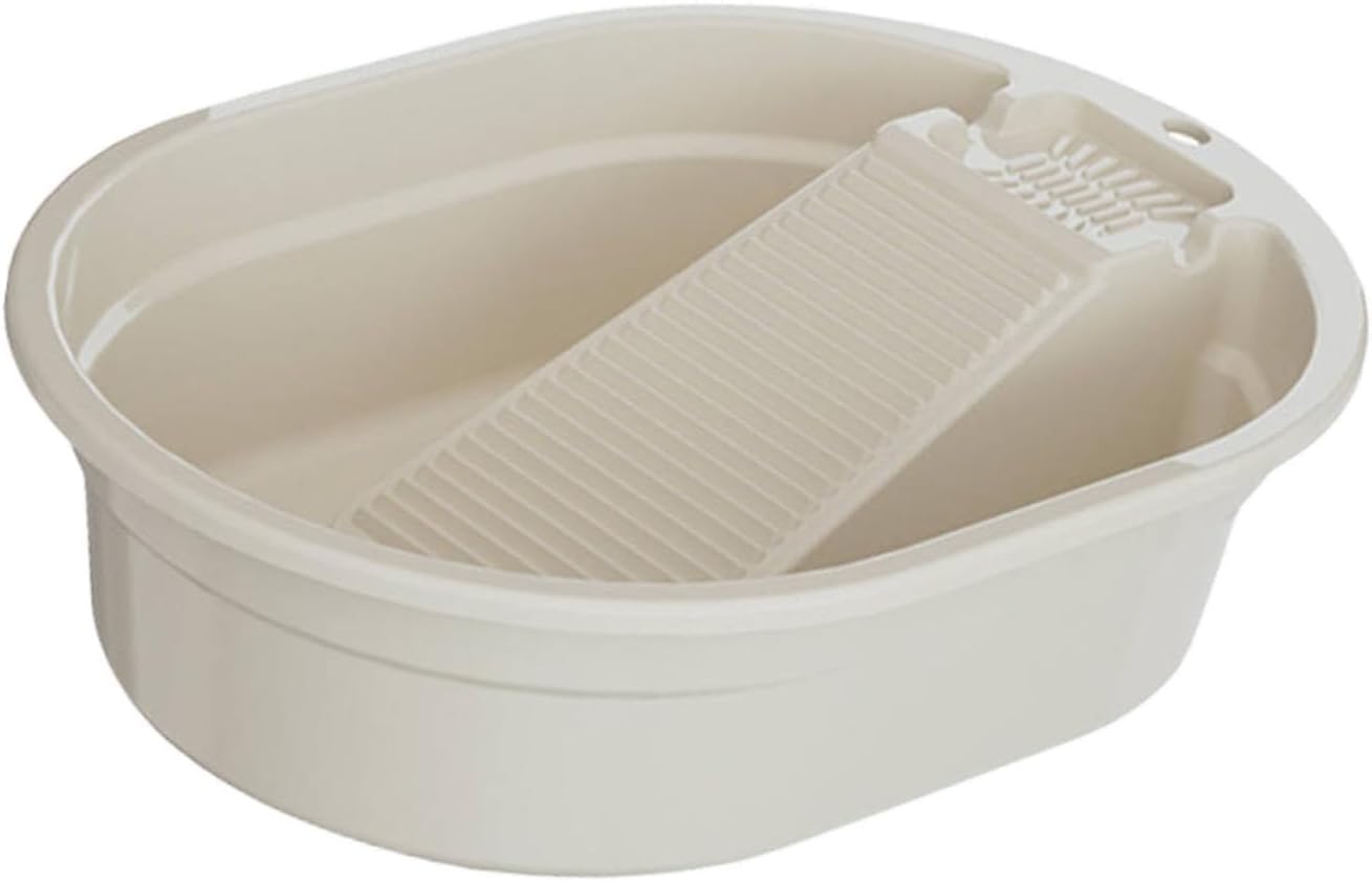 Washboard Basin Laundry Basin with Soap Holder Tool Wash Tub Scrubbing Board for Dormitory Home Laundry Hand Wash Bathroom, White