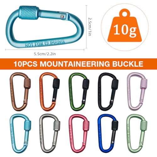 Image of Proberos 10 Pcs Colored Screwgate Carabiners, Heavy Duty Aviation Aluminum Carabiners D-Shape Screwgate Locking Clip Non-Climbing Locking Carabiner for Camping, Daily Attachment