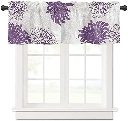 Fantasy Staring Dahlia Valance for Window - Floral Curtain Valance Rod Pocket Fresh Dahlia Purple and White Window Treatment for Living Room/Bedroom/Farmhouse, 52" W x 18" L, 1 Panel